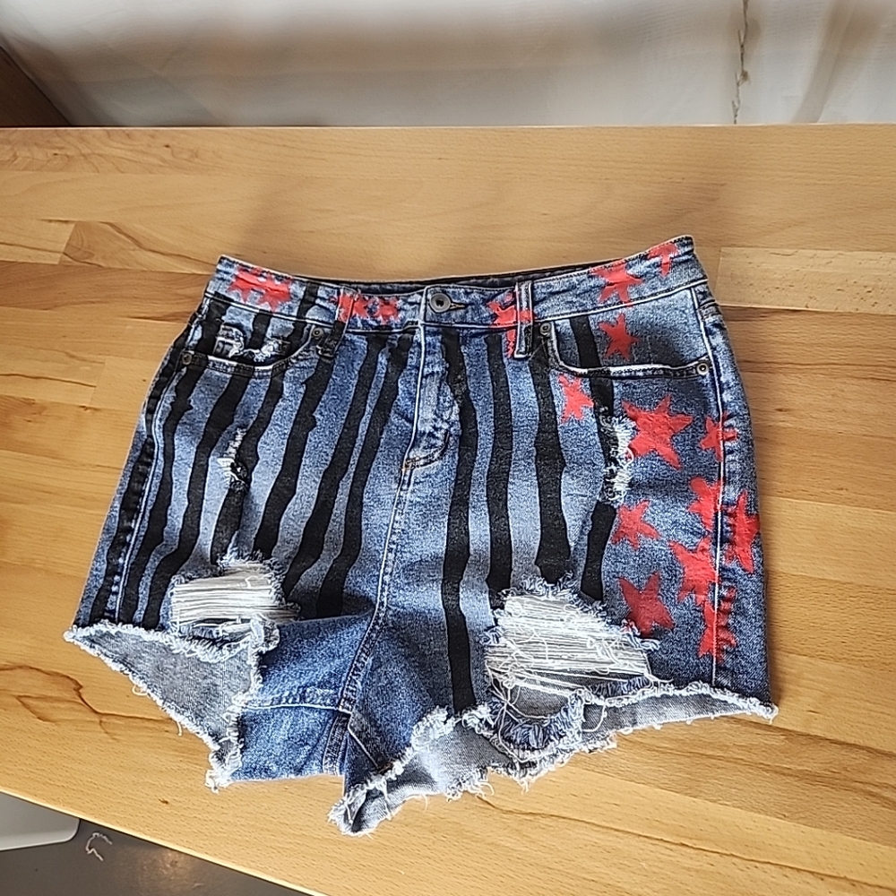 Harley Quinn Birds Of Prey Denim Distressed Shorts Women 9 Retro Americana Punk